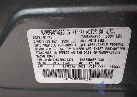 2015 Infiniti Q50 Sport z USA, uszkodzony, nr VIN JN1BV7AR4FM402379